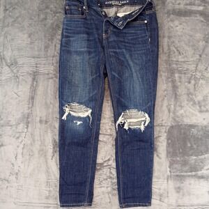 American Eagle Tomgirl Jeans Womens 4 Blue Distressed Ripped Knee Denim Pants